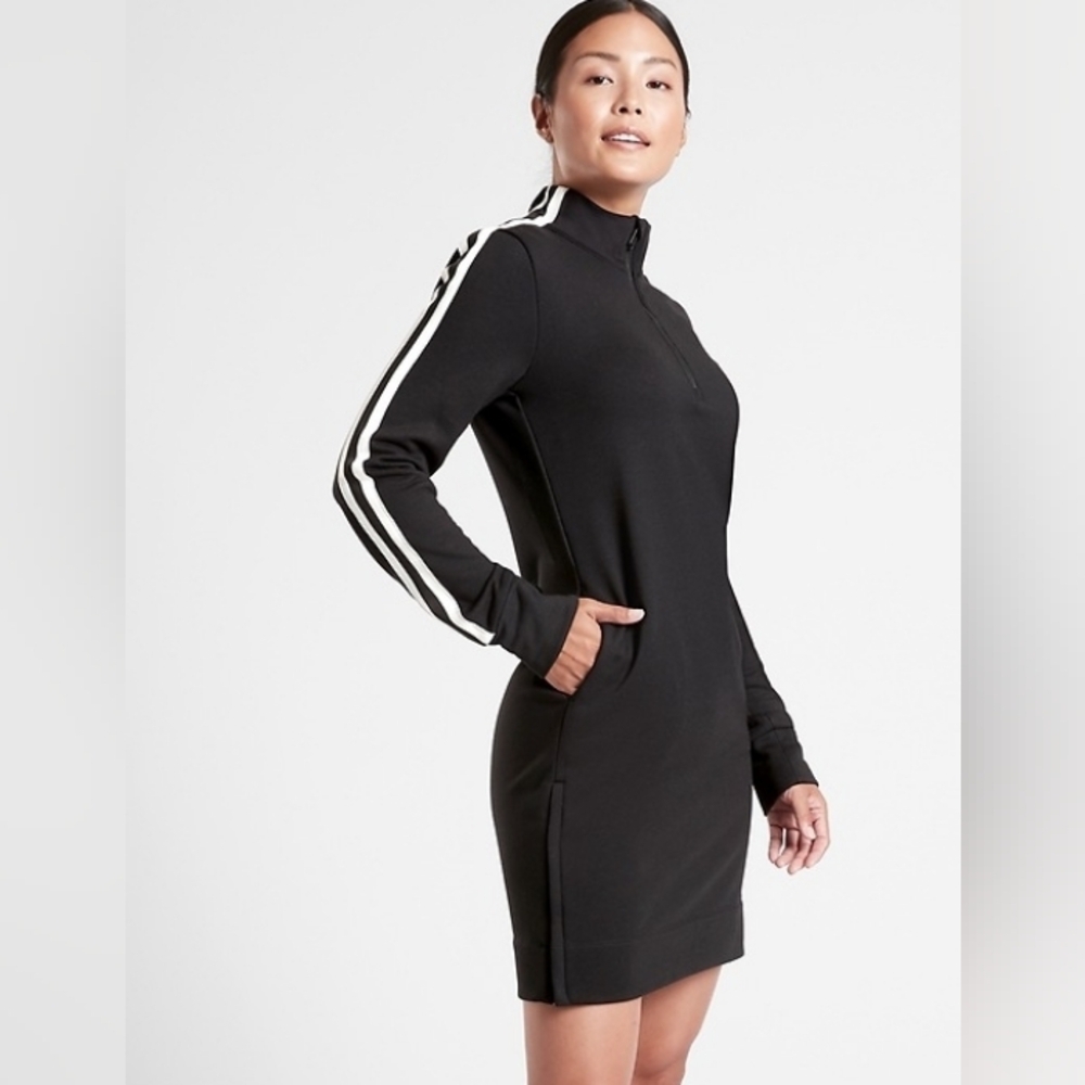Athleta Crosstown Track Black Half-Zip Pullover Dress